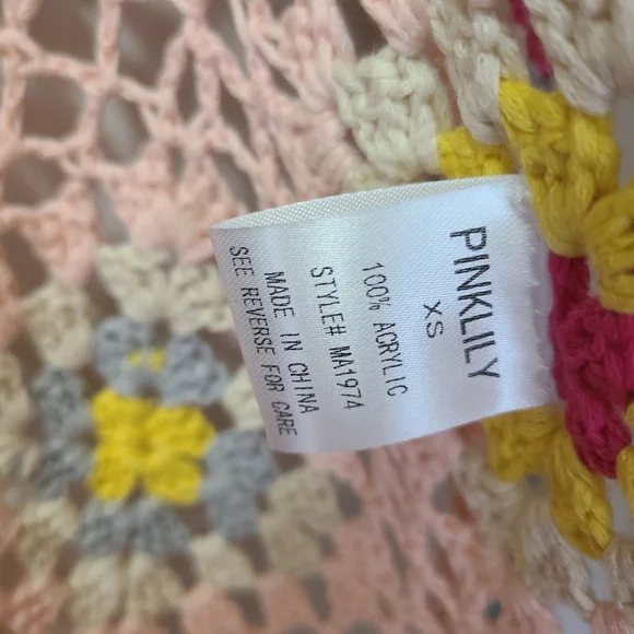 Pink lily pink colorful crochet long sleeve Cardigan - Picture 5 of 6